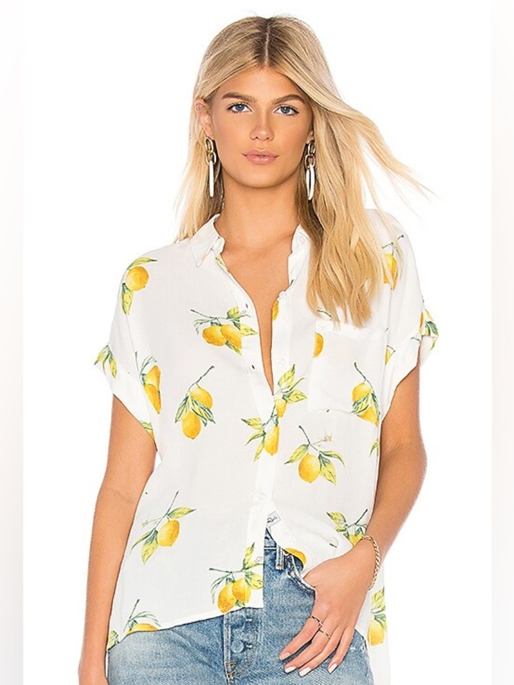 Rails Whitney Citronnade Lemon Print Linen Shirt L